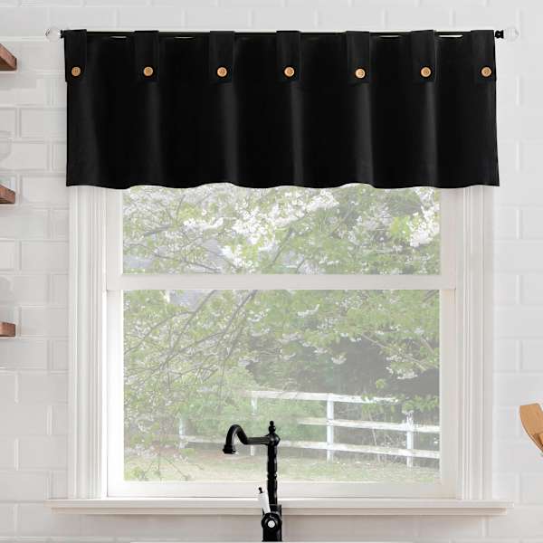 Mason Black Small Window Valance with Buttons, 54x14