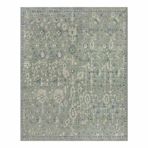 (B897) Honeybloom Green Floral Medallion Washable Area Rug, 8x10