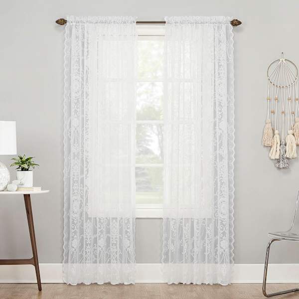Natalia White Rod Pocket Sheer Curtain Panel, 84"