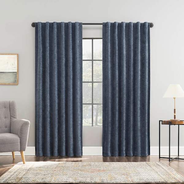 Sun Zero Indigo Velvet Double Magnet Blackout Curtain Panel, 84"