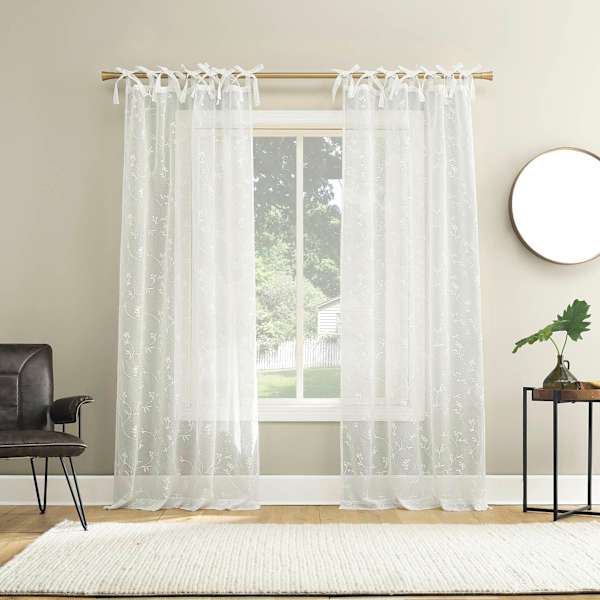 White Bow Tab Sheer Curtain Panel, 84"