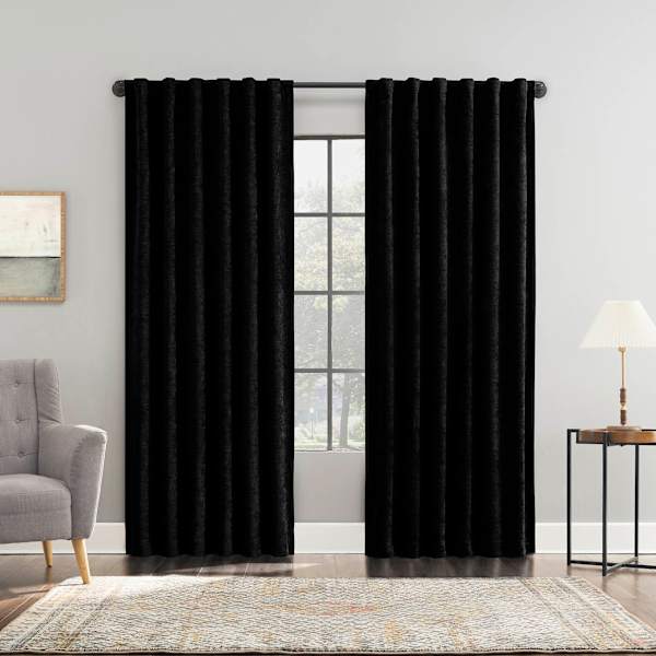 Sun Zero Black Velvet Double Magnet Blackout Curtain Panel, 96"