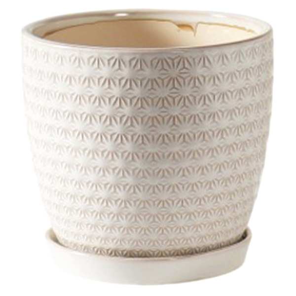 Cream Printed Outdoor Planter with Saucer, 14"