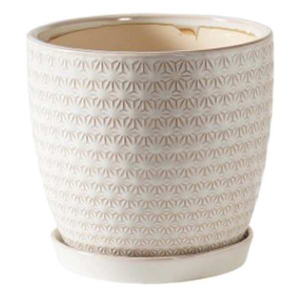 Cream Printed Outdoor Planter with Saucer, 10"