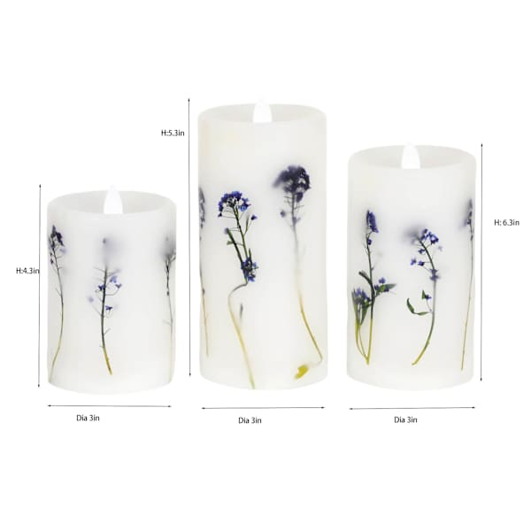 3-Pack Embedded Flower Pillar Candle, 3x4/3x5/3x6