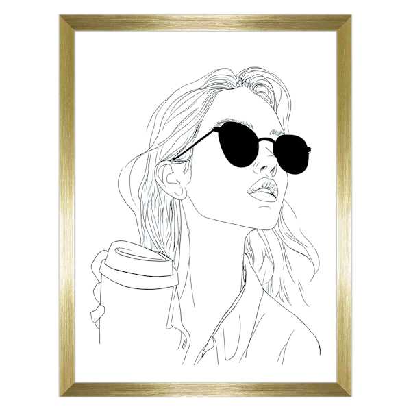 Framed Coffee Lover Line Drawing Wall Art, 17x13