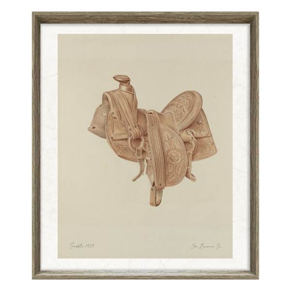 Glass Framed Horse Saddle Print Wall Art, 25x23