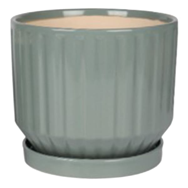 Indoor Sage Glazed Planter with Saucer, Small