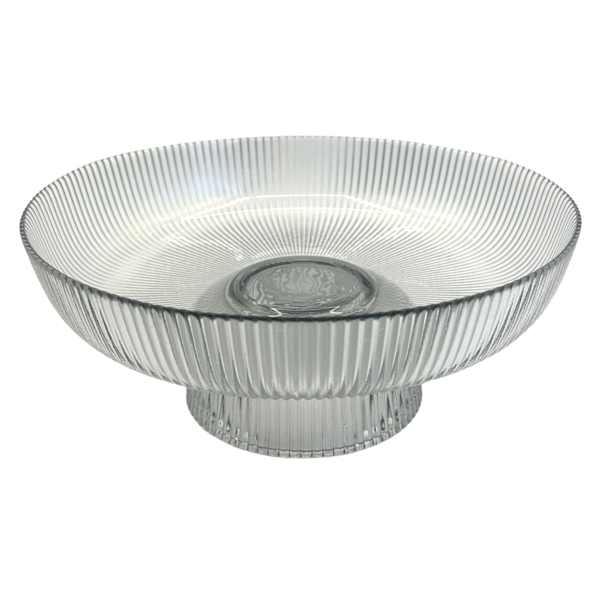 Grey Ribbed Glass Footed Bowl, 10x4.3