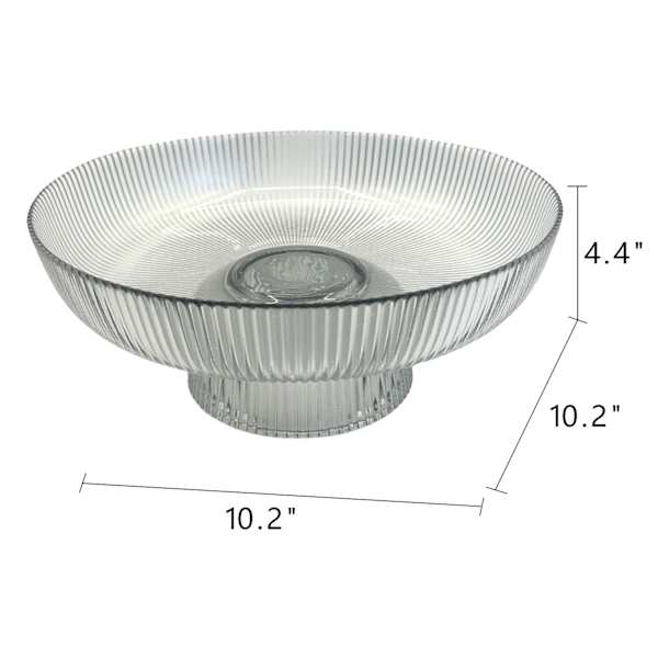 Grey Ribbed Glass Footed Bowl, 10x4.3