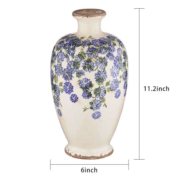 Blue Flower Ceramic Vase, 11.2"