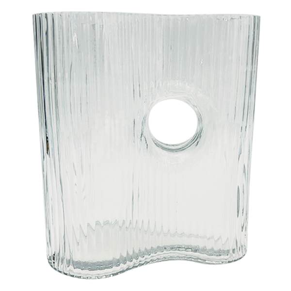 Clear Ribbed Glass Vase, 7"
