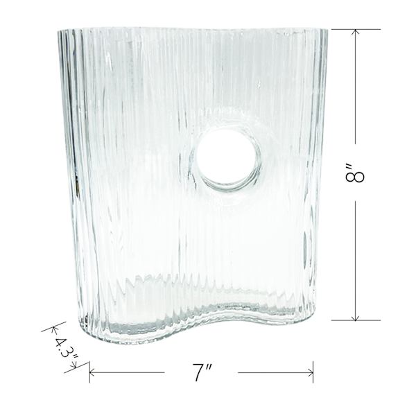 Clear Ribbed Glass Vase, 7"