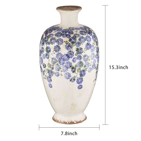 Blue Flower Ceramic Vase, 15.3"