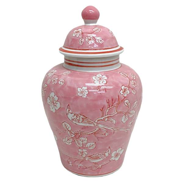 Pink Cermaic Ginger Jar, 11"
