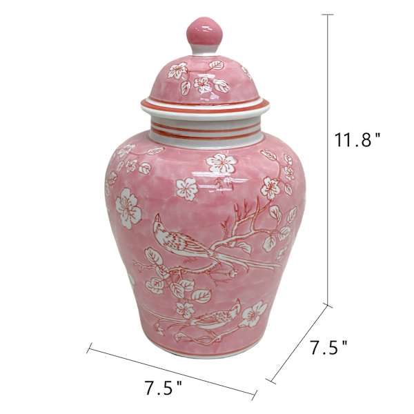 Pink Cermaic Ginger Jar, 11"