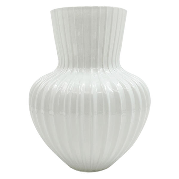 White Ribbed Glass Vase, 7.8"