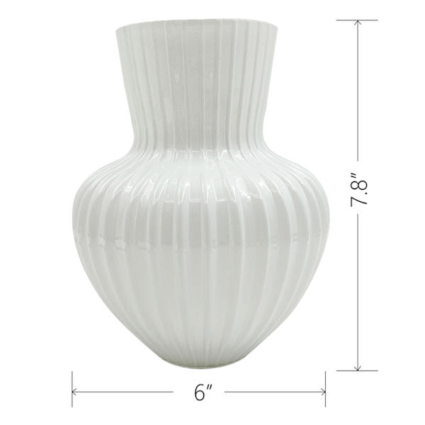 White Ribbed Glass Vase, 7.8"