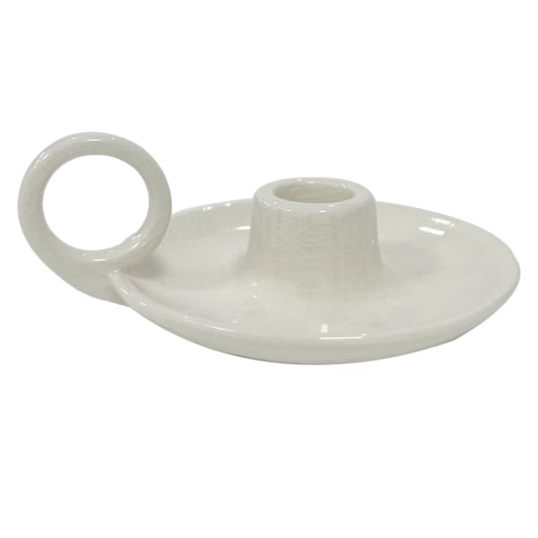 Cream Ceramic Taper Candle Holder with Handle, 2"