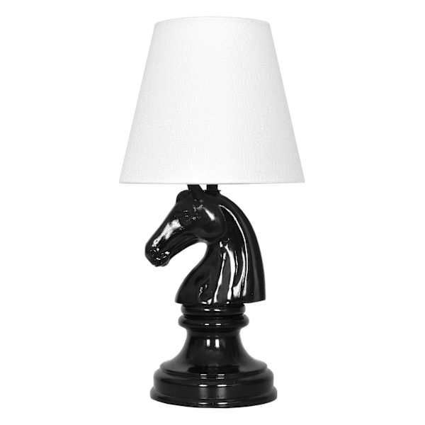 Black Resin Horse Chess Piece Small Lamp with Shade, 16"
