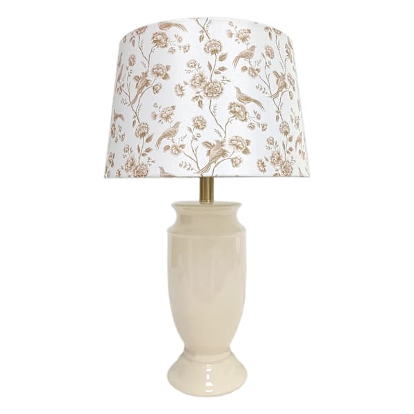 Off White Ceramic Crackle Lamp with Chinoiserie Print Shade, 22"