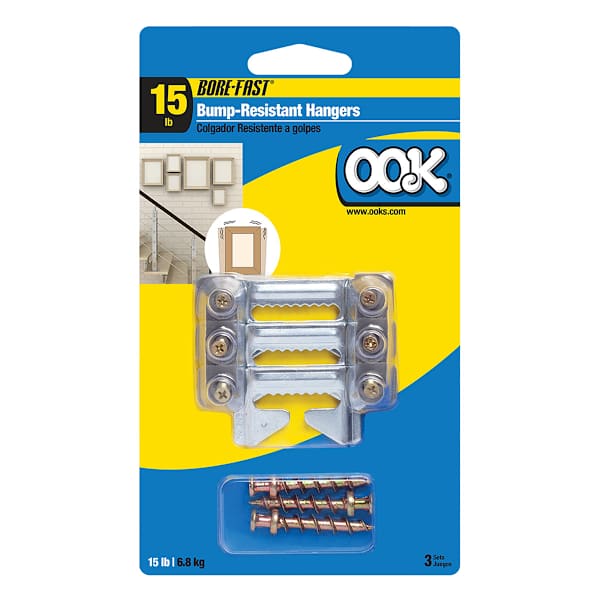 3-Piece Bump Resistant Picture Hangers, 15lb
