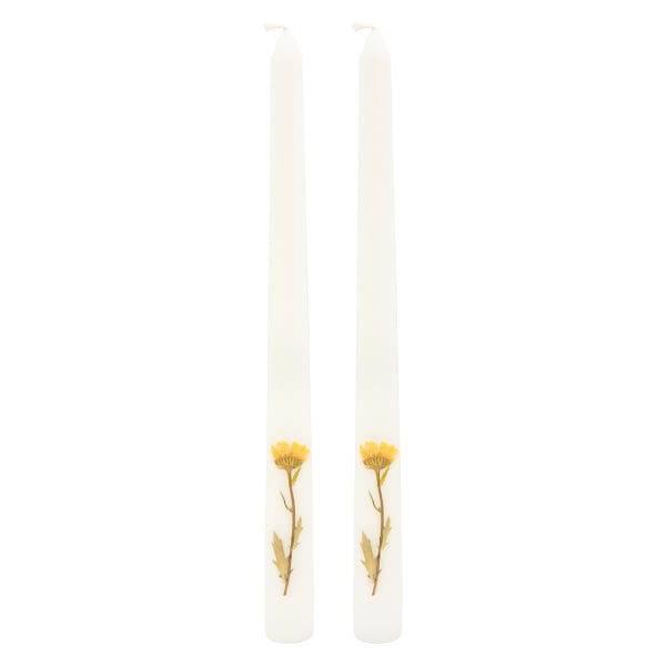 2-Pack White Dried Flower Embedded Taper Candles, 10"
