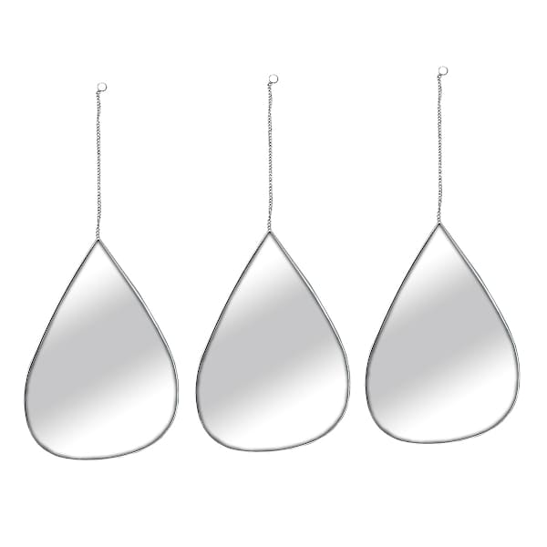 3-Piece Teardrop Wall Mirror Set with Chain Hanger, Silver