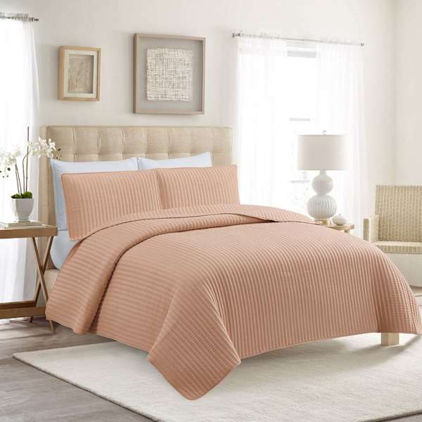 Honeybloom 3-Piece Pink Washed Microfiber Quilt Set, Full/Queen