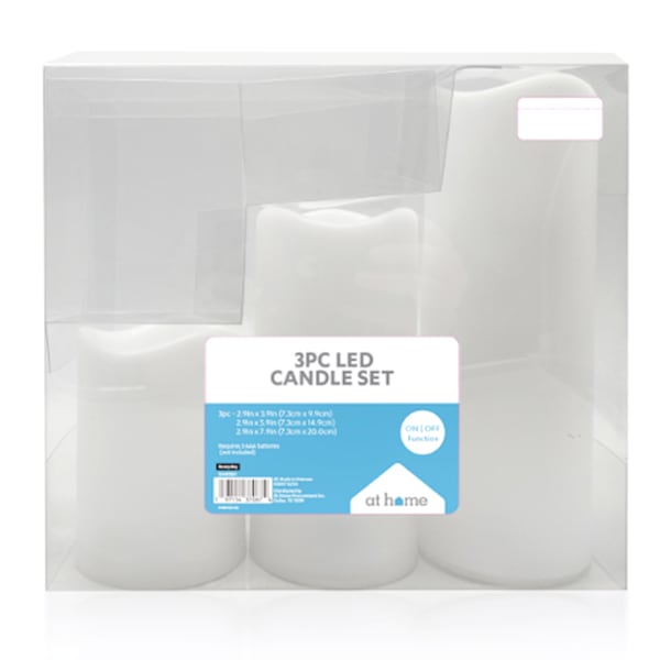 3-Pack White Pillar Candles, 3x4/3x6/3x8