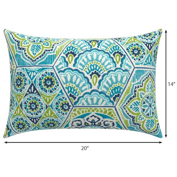 Calista Teal Lumbar Outdoor Throw Pillow, 14x20