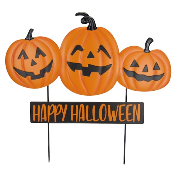 Happy Haunting Three Jack-o'-Lanterns with Happy Halloween Yardstake, 24"