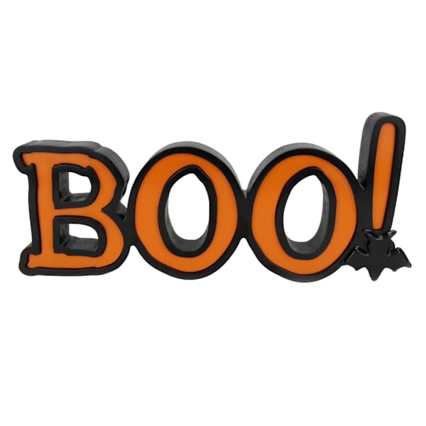 Happy Haunting Wooden Boo! Table Sign with Metal Spider, 12.8X5.5