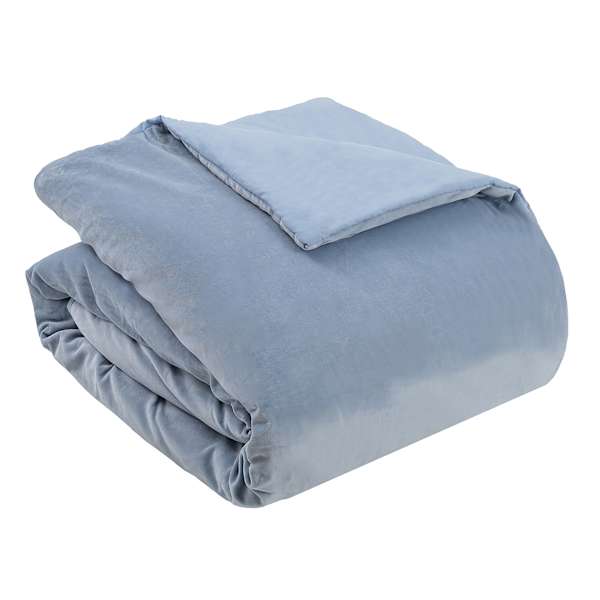 Providence 3-Piece Light Blue Cotton Velvet Comforter Set, King