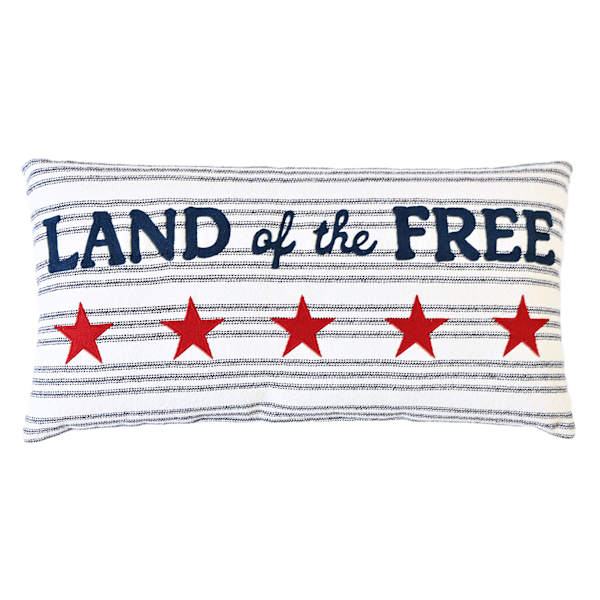 Homespun Patriotic Land Of The Free Embroidered Throw Pillow, 14x26