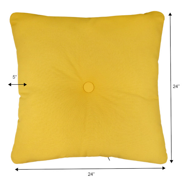 Butter Yellow Canvas Outdoor Tufted Back Cushion