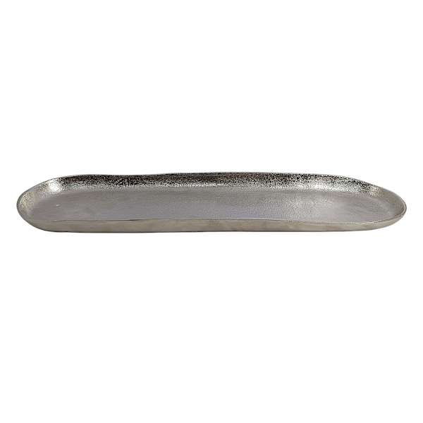 Oblong Silver Aluminum Decorative Tray, 21x5.6