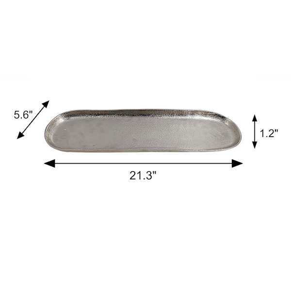 Oblong Silver Aluminum Decorative Tray, 21x5.6