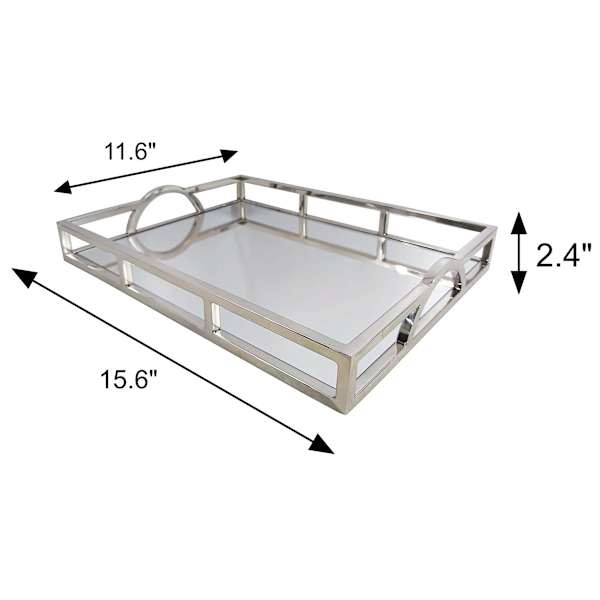 Silver Rectangular Mirrored Tray, 15x11