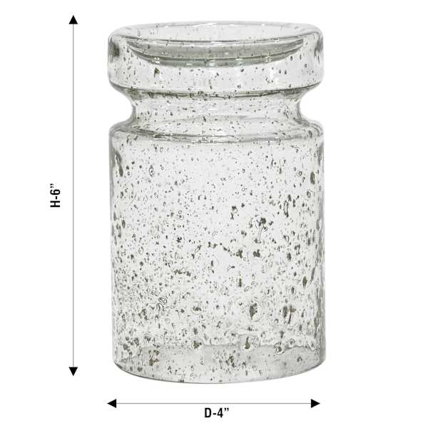 Clear Seeded Glass Pillar Candle Holder, 6"