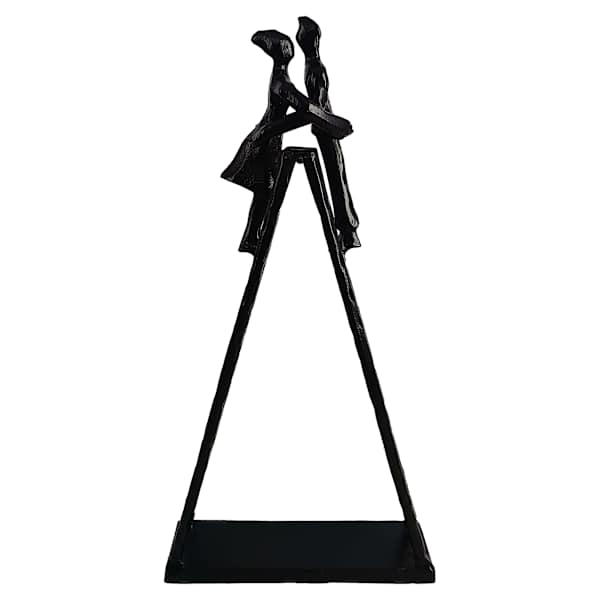 Black Aluminum Couple On Ladder Figurine, 17.4"