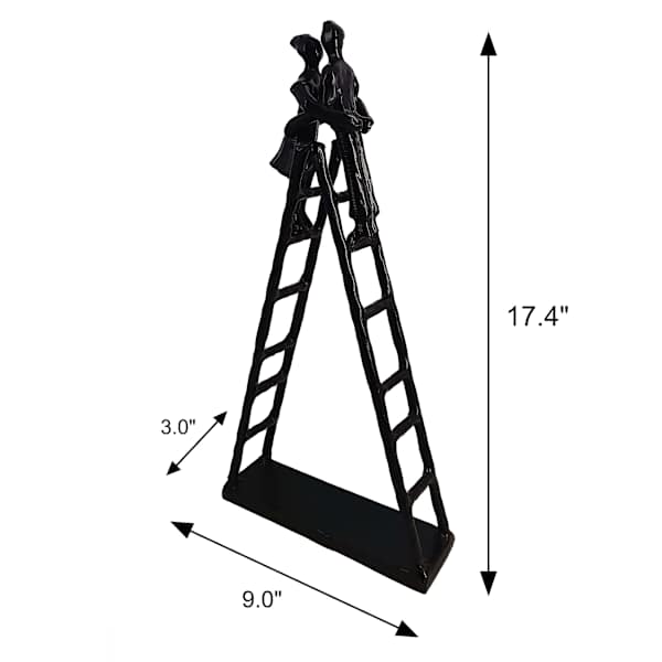 Black Aluminum Couple On Ladder Figurine, 17.4"