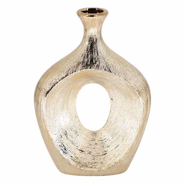 Scratched Metallic Champagne Oval Cut-Out Vase, 13"
