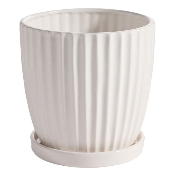 Providence Indoor Bridget White Ceramic Planter with Saucer, 6"