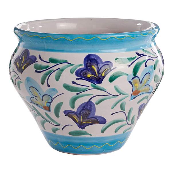 Hand Painted Spanish Blue Swirl Outdoor Planter, Medium