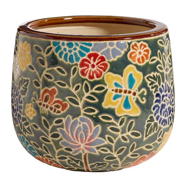 Hand Painted Floral Outdoor Planter, Medium