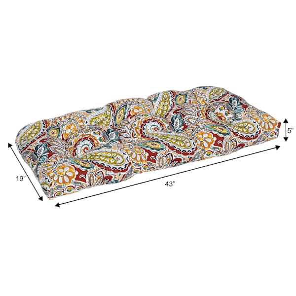 Paisley Chili Outdoor Wicker Settee Cushion