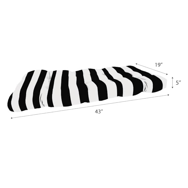 Providence Black Awning Stripe Outdoor Wicker Settee Cushion