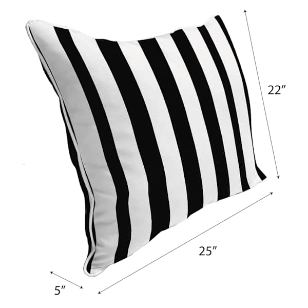 Providence Black Awning Stripe Outdoor Corded Back Cushion