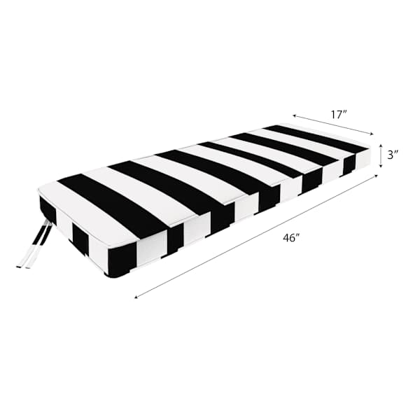 Providence Black Awning Stripe Outdoor Bench Cushion